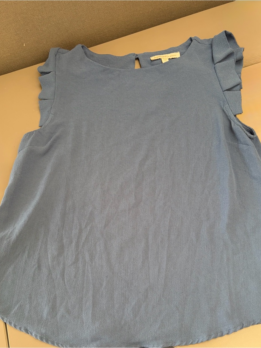 Sleeveless Ruffle Shoulder Blouse in Dusty Blue